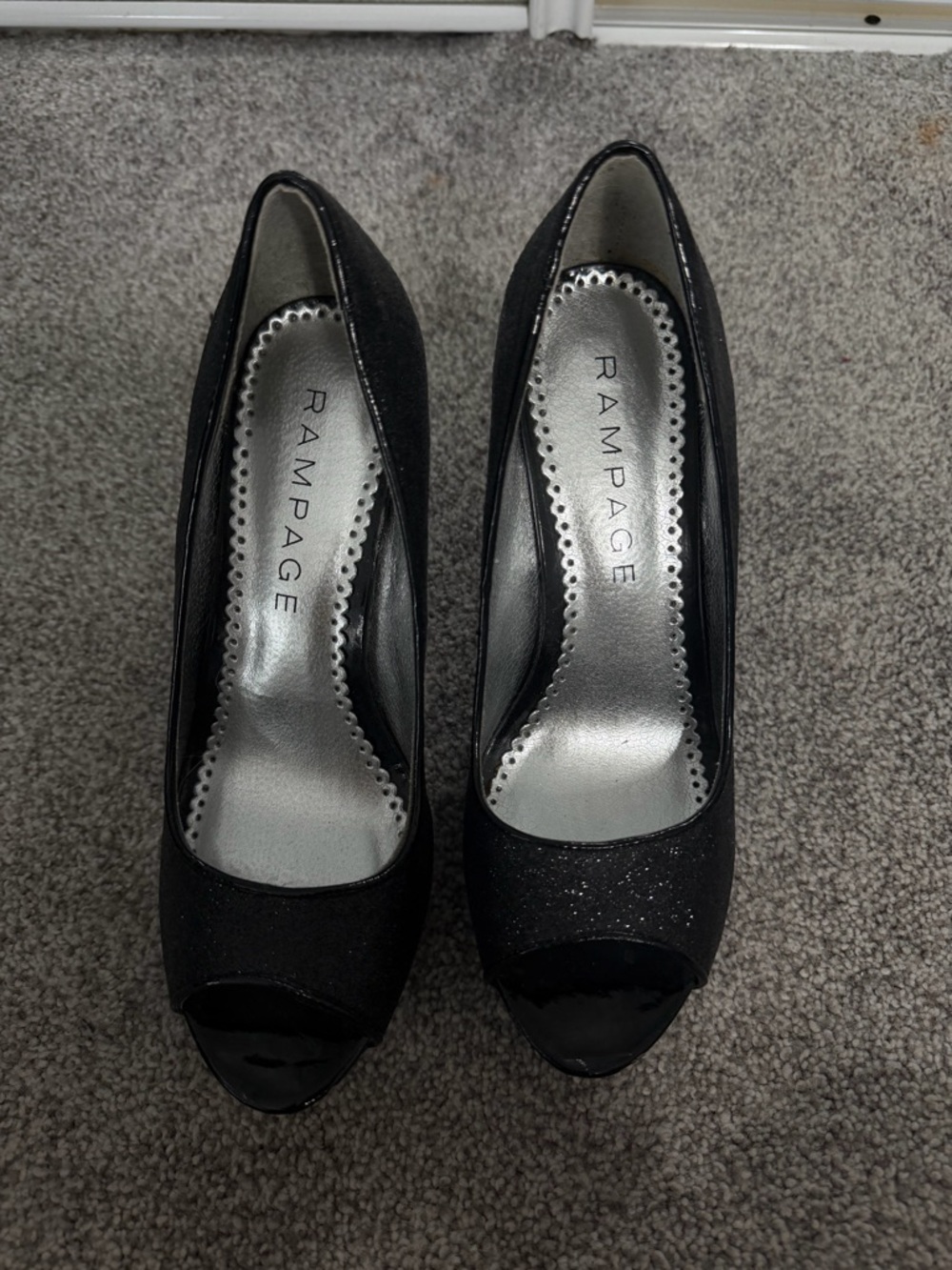 Rampage Black Sparkle Peep-Toe Platform Heels